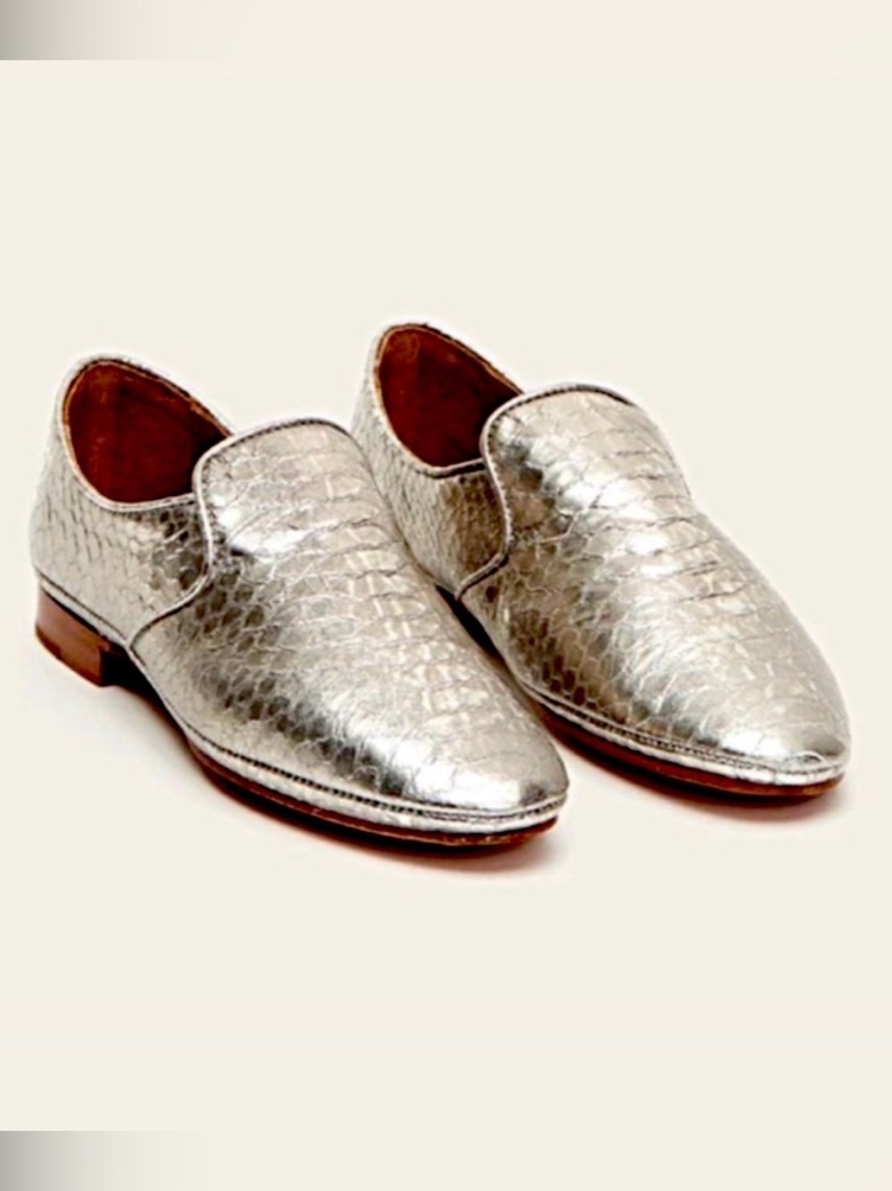 Frye Ashley Silver Leather Slip On Loafer Shoes Women’s Size 7.5